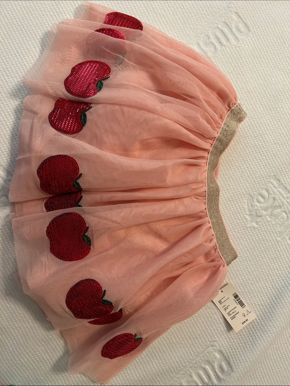 Gymboree Peach Tulle Skirt with Red Apple Appliqués